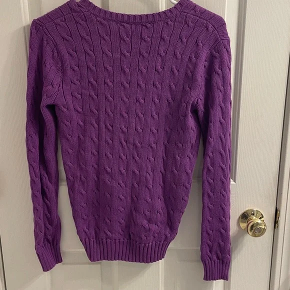 Ralph Lauren Purple Cable Knit V-Neck Cotton Sweater - Picture 7 of 16